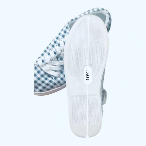 J.Crew casual walking Blue and White Gingham plaid canvas Sneakers Women’s 7.5 - Picture 10 of 16